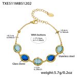 color: TXE511-Mixed Blue Glass Stone Gold Bracelet 17+5cm