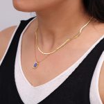 Blue Lapis Lazuli Geometric Square Plate Clavicle Chain Stainless Steel Plated 18K Gold Stacked Necklace Female Anti-Allergy Non-Fading