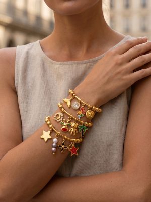 Vintage Coconut Tree XINGX Multi-Element DIY Pendant Ball Bracelet Stainless Steel Plated 18K Gold Stacked Bracelet