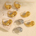 Mild Luxury Retro Water Drop Beating Pattern Earrings 18K Gold Stainless Steel Jewelry Polka Dot Ear Hanging
