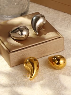 Advanced Water Drop Stainless Steel Hollow Earrings Plated 18K Women's Color Retention Ornament