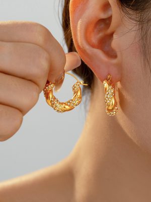 Simple U-Shaped Stainless Steel Inlaid Zircon Twist Earrings Women's Non-Fading Light Luxury Temperament Ear Rings