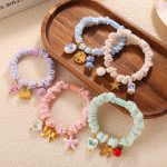 Macaron Color Series Pleated Hair Ring All-Match Flower Cactus Multi-Pendant Soft and Adorable Hair Accessories