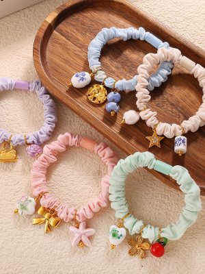 Macaron Color Series Pleated Hair Ring All-Match Flower Cactus Multi-Pendant Soft and Adorable Hair Accessories