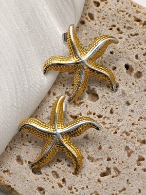 Stainless Steel Temperament Color Matching Starfish Stud Earrings Female Advanced All-Match Jewelry