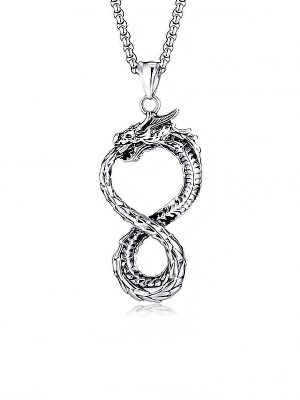 Retro Eight-Character Dragon Necklace Men's Trendy Personalized Hip Hop Street Pendant Men and Women Simple All-Matching Accessories Pendants