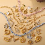Retro Bohemian DIY Love Heart Flowers Jeweled Pendant Accessories 18K Gold Plating Gold
