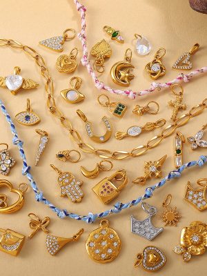 Retro Bohemian DIY Love Heart Flowers Jeweled Pendant Accessories 18K Gold Plating Gold