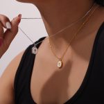 Texture Love Heart Pendant Ornaments Cross Oil Dripping Design round Brand Stainless Steel Gold-Plated Necklace
