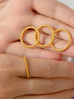 Commuter Minimalistic Personalized round Beads Stitching Design Ring All-Matching Elegant Stainless Steel Gold Plated Ring