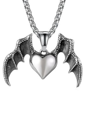 Retro Necklace Personality Heart Wings Pendant Nightclub Hipster Stainless Steel