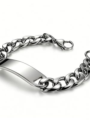 Stainless Steel Cuban Link Chain Bracelet Men's Hip Hop Simple Blank Nameplate Bracelet