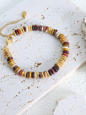 Mixed Color Natural Stone Beaded Handmade Ornament Ethnic Necklace Vintage Personalized Bracelet Jewelry Set