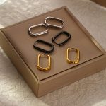 Geometric Oval Stainless Steel Earrings Three-Dimensional Oil Pressure 18K Gold All-Match Ear Jewelry