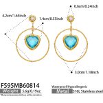 color: F595-Blue Heart Glass Stone Gold Earrings