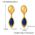 color: TXF280-Gold Blue Glass Stone Earrings