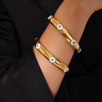 Stainless Steel Oil Dripping Eye Bracelet 18K Gold Plated Light Luxury Funny Devil Eye Personalized Bracelet Ornament