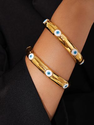 Stainless Steel Oil Dripping Eye Bracelet 18K Gold Plated Light Luxury Funny Devil Eye Personalized Bracelet Ornament