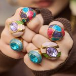 Color Enamel Oval Glass Stone Ring Female Stainless Steel 18K Gold Color Protection Light Luxury Ring