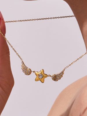 Korean Style Light Luxury Zircon XINGX Wings Pendant Necklace Stainless Steel Design Clavicle Chain Female