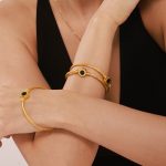 Natural Black Fritillary Open-Ended Bracelet Imitation Electroplating Stainless Steel Plated 18K Gold Bracelet