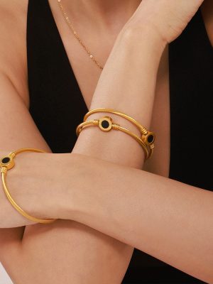 Natural Black Fritillary Open-Ended Bracelet Imitation Electroplating Stainless Steel Plated 18K Gold Bracelet