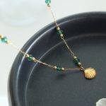 Korean Style All-Match Exquisite Crystal Beads Scallop Pendant Necklace Stainless Steel 18K Gold Plating