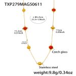 color: TXP279-Gold Red Glass Stone Necklace 80+5cm