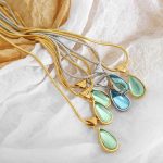 French Retro Olive Green Blue Water Drop Pendant Necklace Women's Non-Fading Design Lover Jewelry