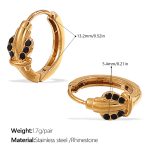 color: EH1053BKG Black Rhinestone Gold Small Hoop Earrings