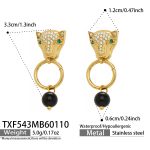 color: TXF543-Gold Leopard Head Black Earrings