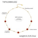 color: TXP513-Red Color Glass Stone Gold Necklace 42+5cm