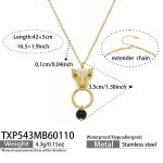 color: TXP543-Gold Leopard Head Black Necklace 42+5cm