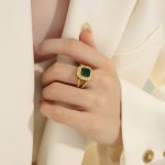 color: A429-Green Glass Stone Ring / size: US 6
