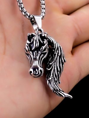 Retro men's stainless steel trendy pendant, imposing horse head couple's pendant necklace.
