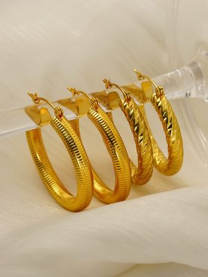 18K Gold Plating Stainless Steel Hollow round Ring Earrings Female Exaggerated Personalized Senior Earrings Batch