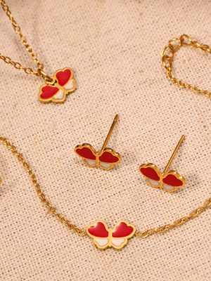 Weight Colored Glaze Butterfly Pendant Necklace Bracelet Ring Stud Earrings Cute New Stainless Steel Children's Suit