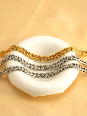 Men's and Women's Necklaces Hip Hop round Grinding Chain Vacuum Plating 18K Gold Stainless Steel Ornament