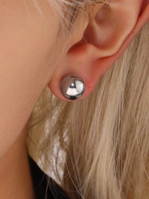 C- Type Hollow High Quality Fine Cast Steel Ball Dual-Wear Stud Earrings Earrings PVD Plated 18K Real Gold Personalized Ear Jewelry