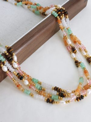 Dopamine Pearl Advanced Stainless Steel 18K Gold Plating Colorful Natural Stone Handmade Beaded Necklace Female Accessories