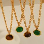 New Chinese Style Stainless Steel Retro Natural Stone Earrings and Necklace Set Advanced Light Luxury