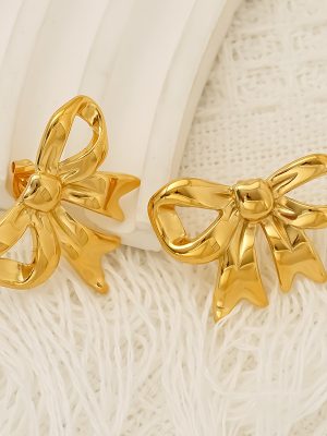 Design Bow Personality Stainless Steel Earrings Female 18K Gold Simple Temperament