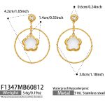color: F1347-White Glass Stone Gold Earrings