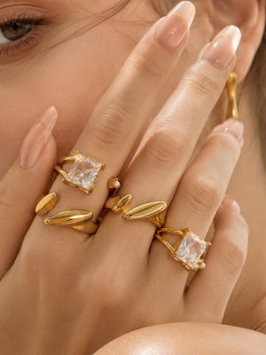 Irregular Ring Design Stainless Steel Jewelry Plated 18K Gold Accessories