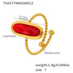 color: TXA277-Gold Red Glass Stone Ring / size: US 7