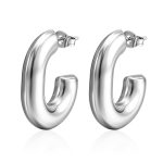 color: Coil Oval Hollow Earrings Steel Color MS-015