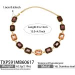 color: TXP591-Coffee Color Cube Glass Stone Gold Necklace -33+12cm