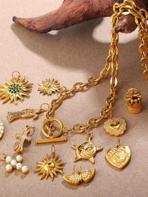 Ocean Retro DIY Key Love Pendant Stainless Steel Plated 18K Gold Multi-Sample Grid Accessories