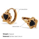 color: EH1056BKG Black Zircon Gold Small Hoop Earrings