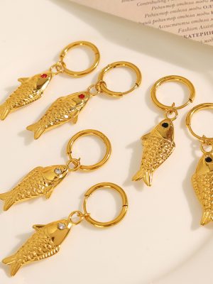 New Design Earrings New Fish Eye Small Clear New Grid Earrings Stainless Steel Plated 18K Gold Ocean Ornament